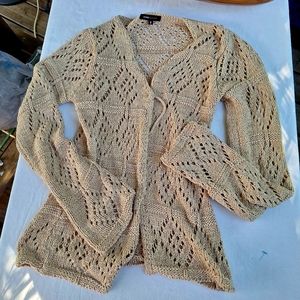 BCBG knit blazer cardigan sweater shawl jacket tan beige